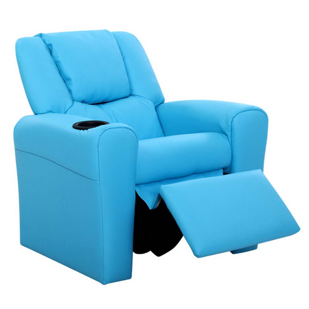 Keezi Kids Recliner Chair Blue PU Leather Sofa Lounge Couch Children Armchair-Baby &amp; Kids &gt; Kid&