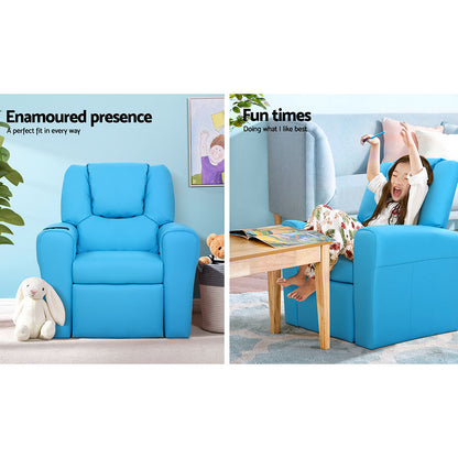 Keezi Kids Recliner Chair Blue PU Leather Sofa Lounge Couch Children Armchair-Baby &amp; Kids &gt; Kid&