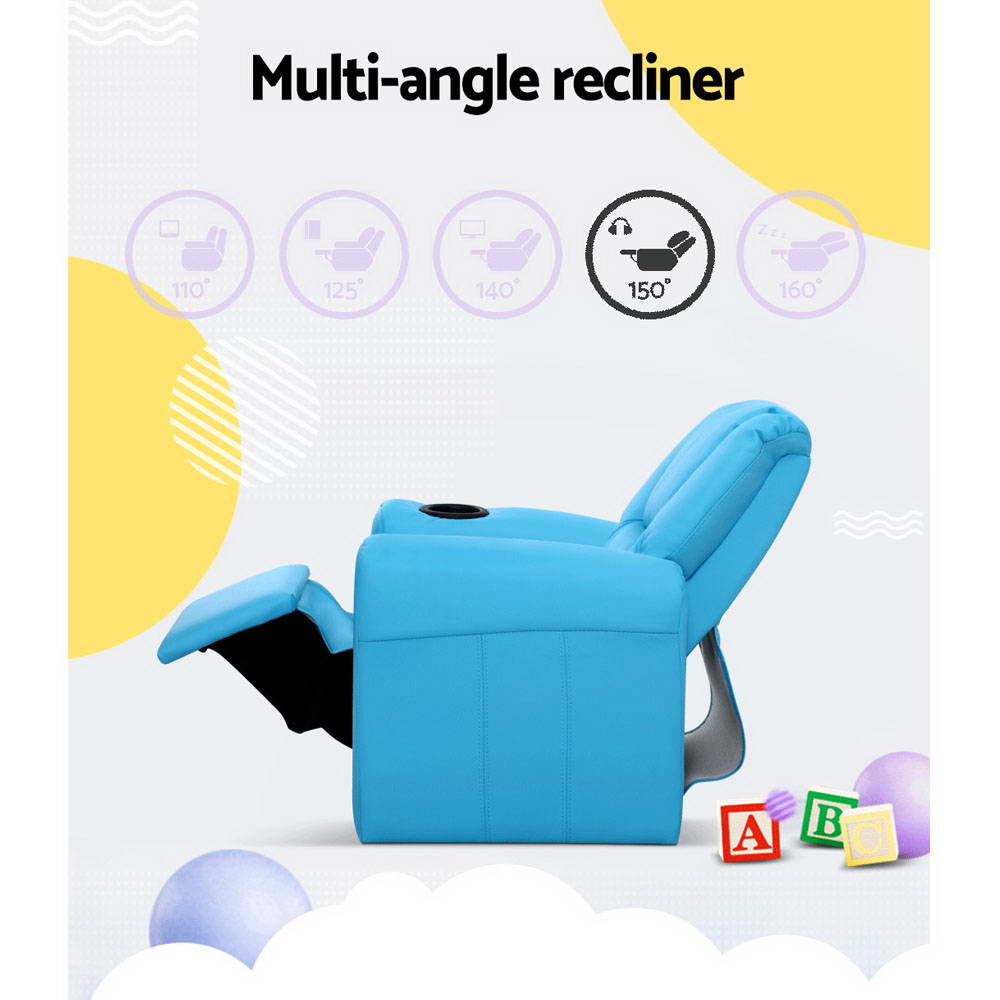 Keezi Kids Recliner Chair Blue PU Leather Sofa Lounge Couch Children Armchair-Baby &amp; Kids &gt; Kid&