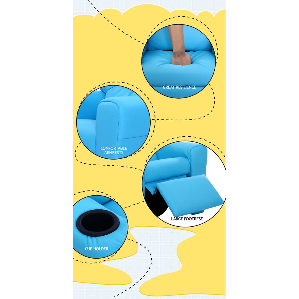 Keezi Kids Recliner Chair Blue PU Leather Sofa Lounge Couch Children Armchair-Baby &amp; Kids &gt; Kid&
