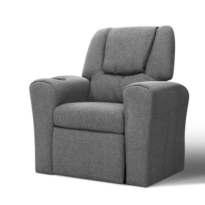 Keezi Kids Recliner Chair Grey Linen Soft Sofa Lounge Couch Children Armchair-Baby &amp; Kids &gt; Kid&