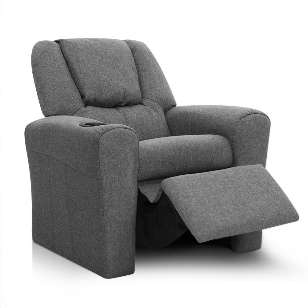 Keezi Kids Recliner Chair Grey Linen Soft Sofa Lounge Couch Children Armchair-Baby &amp; Kids &gt; Kid&