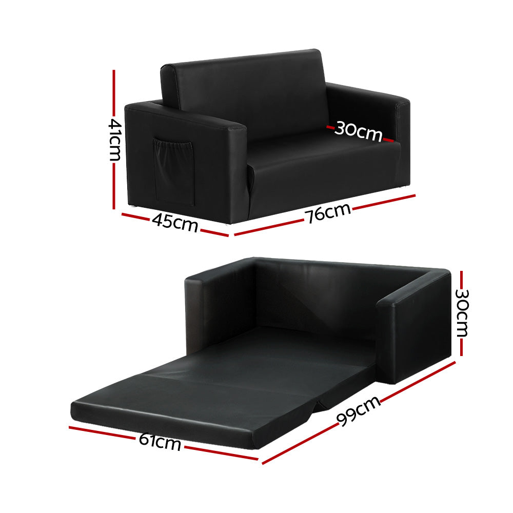 Keezi Kids Sofa 2 Seater Chair Children Flip Open Couch Armchair Black-Baby &amp; Kids &gt; Kid&