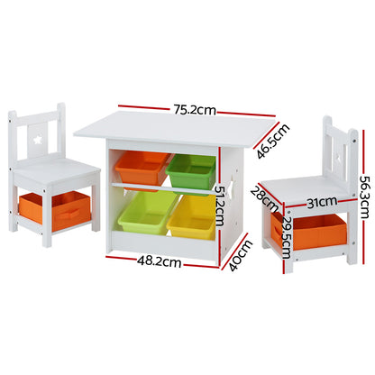 Keezi 3 PCS Kids Table and Chairs Set Children Furniture Play Toys Storage Box-Baby &amp; Kids &gt; Kid&