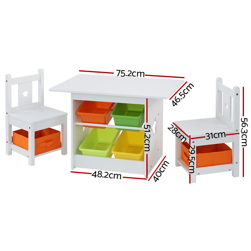 Keezi 3 PCS Kids Table and Chairs Set Children Furniture Play Toys Storage Box-Baby &amp; Kids &gt; Kid&