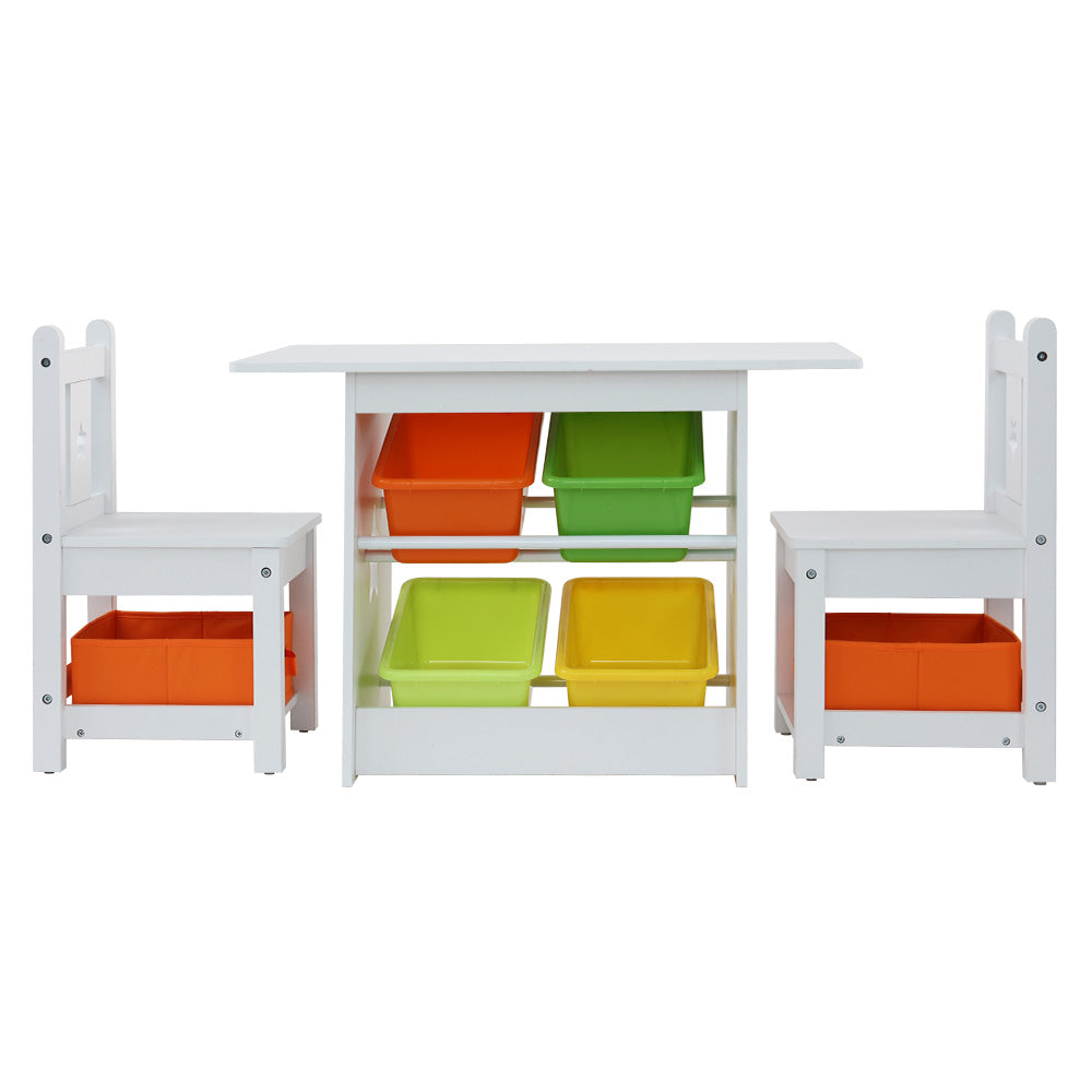 Keezi 3 PCS Kids Table and Chairs Set Children Furniture Play Toys Storage Box-Baby &amp; Kids &gt; Kid&