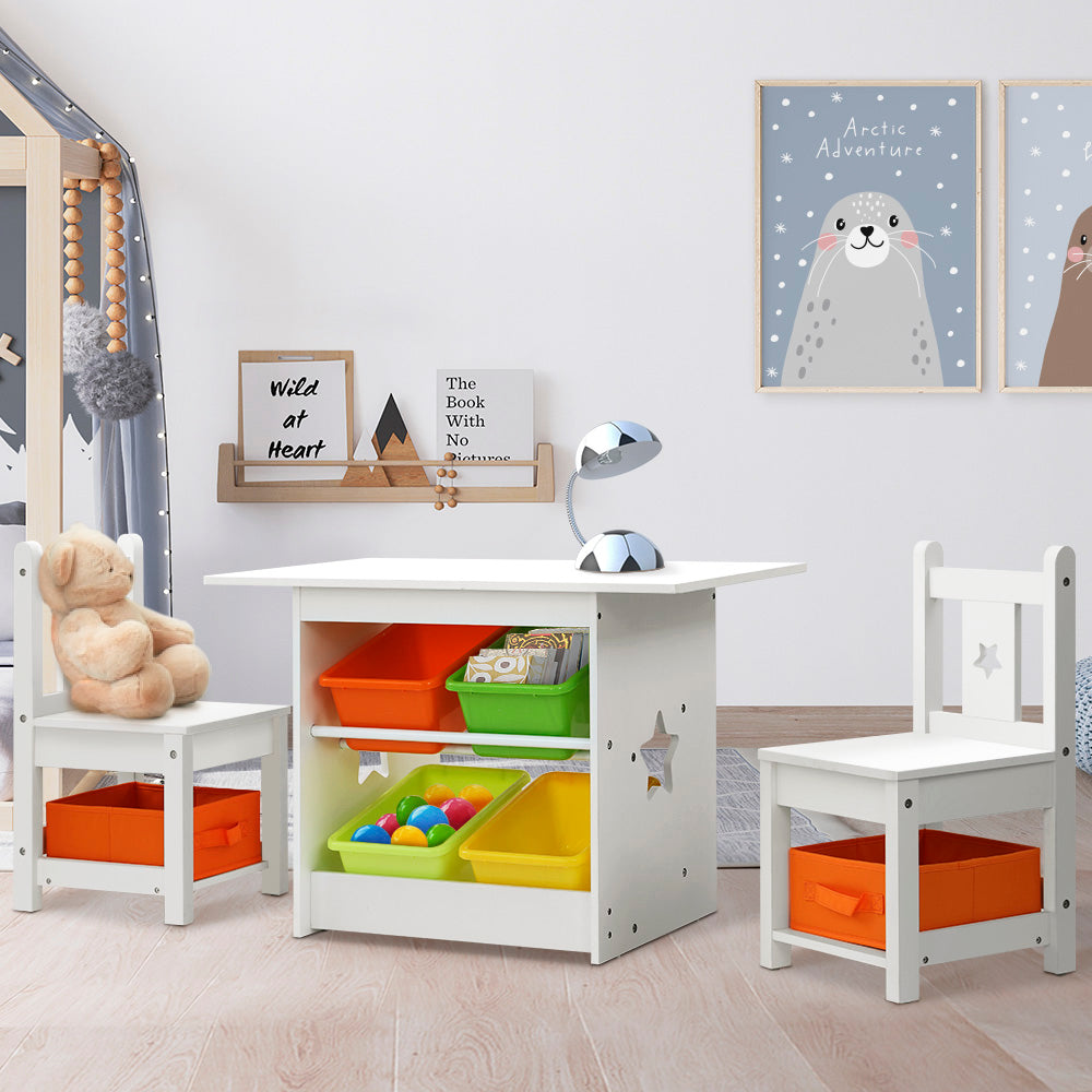 Keezi 3 PCS Kids Table and Chairs Set Children Furniture Play Toys Storage Box-Baby &amp; Kids &gt; Kid&