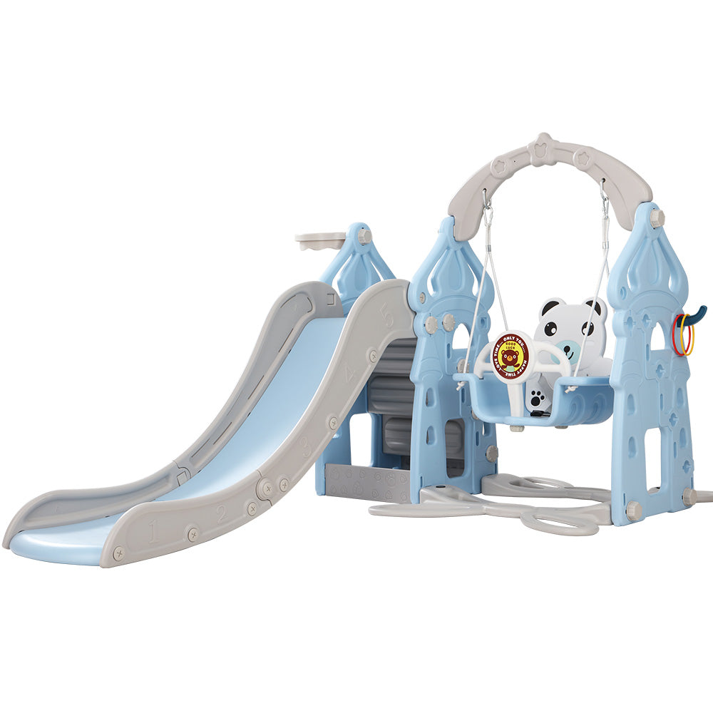 Keezi Kids 170cm Slide and Swing Set Playground Basketball Hoop Ring Outdoor Toys Blue-Baby &amp; Kids &gt; Toys-PEROZ Accessories