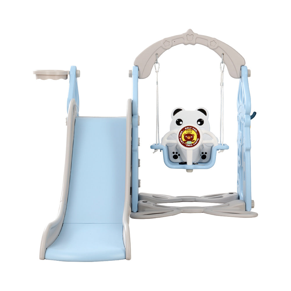 Keezi Kids 170cm Slide and Swing Set Playground Basketball Hoop Ring Outdoor Toys Blue-Baby &amp; Kids &gt; Toys-PEROZ Accessories
