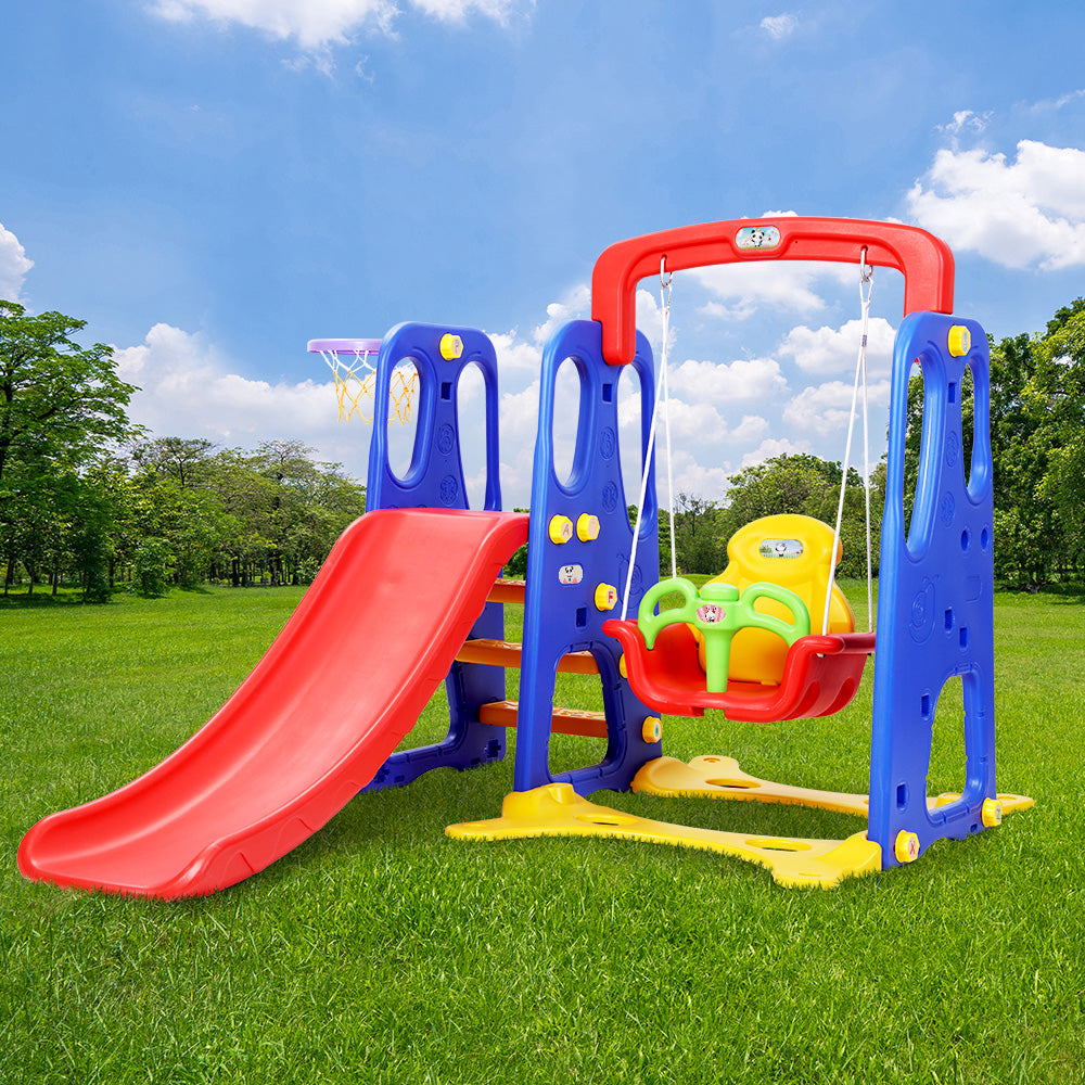 Keezi Kids 3-in-1 Slide Swing with Basketball Hoop Toddler Outdoor Indoor Play-Baby &amp; Kids &gt; Toys-PEROZ Accessories