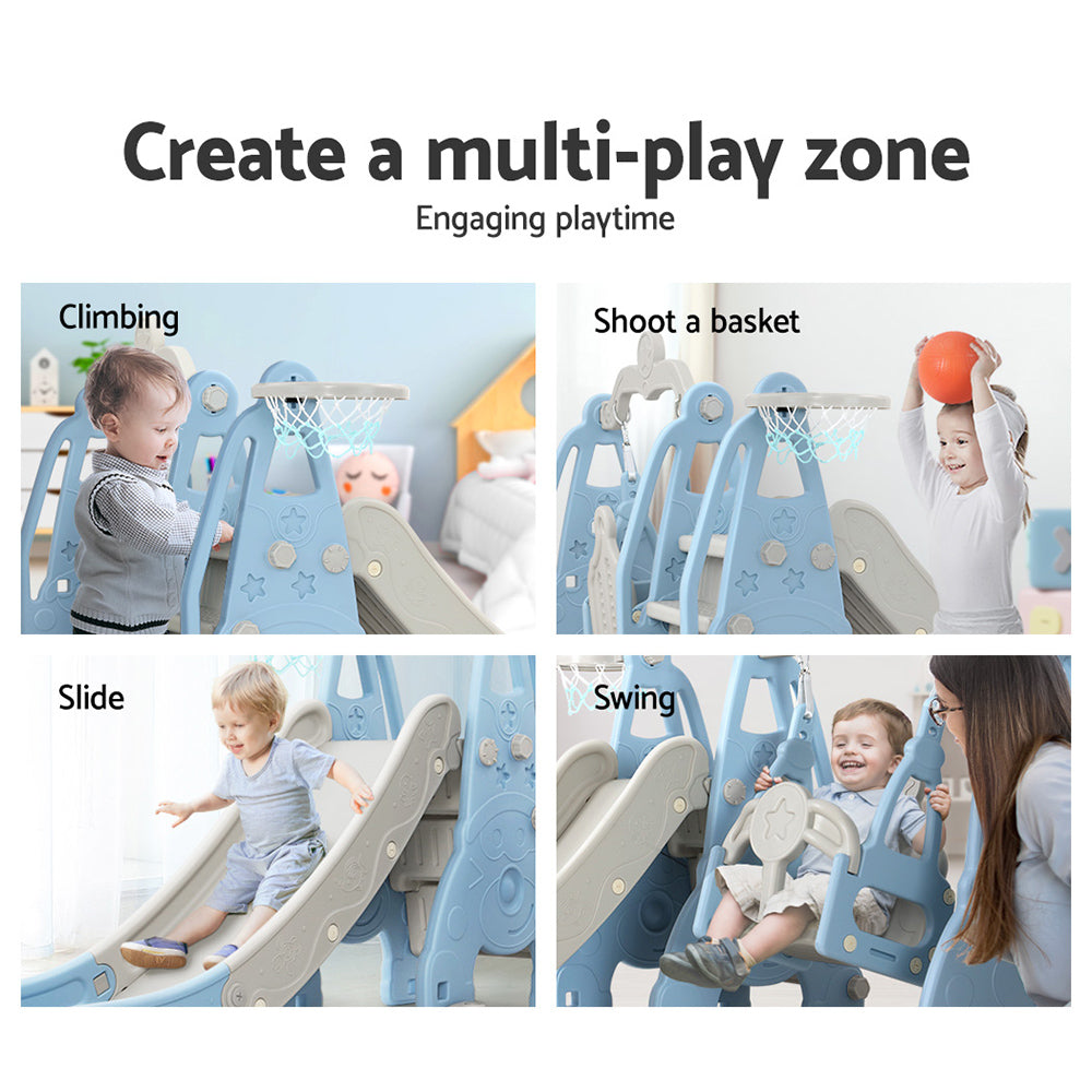 Keezi Kids Slide 170cm Extra Long Swing Basketball Hoop Toddlers PlaySet Blue-Baby &amp; Kids &gt; Toys-PEROZ Accessories