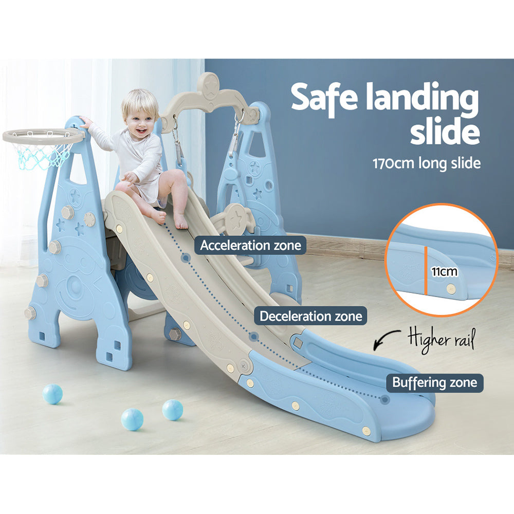 Keezi Kids Slide 170cm Extra Long Swing Basketball Hoop Toddlers PlaySet Blue-Baby &amp; Kids &gt; Toys-PEROZ Accessories