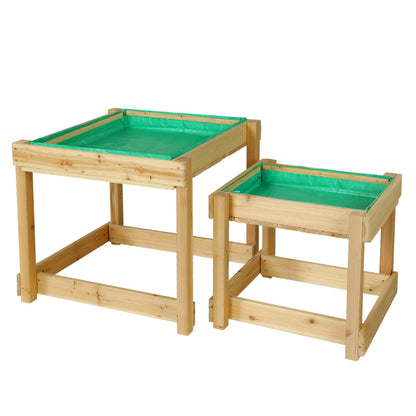 Keezi Kids Sandpit Sand and Water Wooden Table with Cover Outdoor Sand Pit Toys-Baby &amp; Kids &gt; Toys-PEROZ Accessories