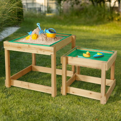 Keezi Kids Sandpit Sand and Water Wooden Table with Cover Outdoor Sand Pit Toys-Baby &amp; Kids &gt; Toys-PEROZ Accessories