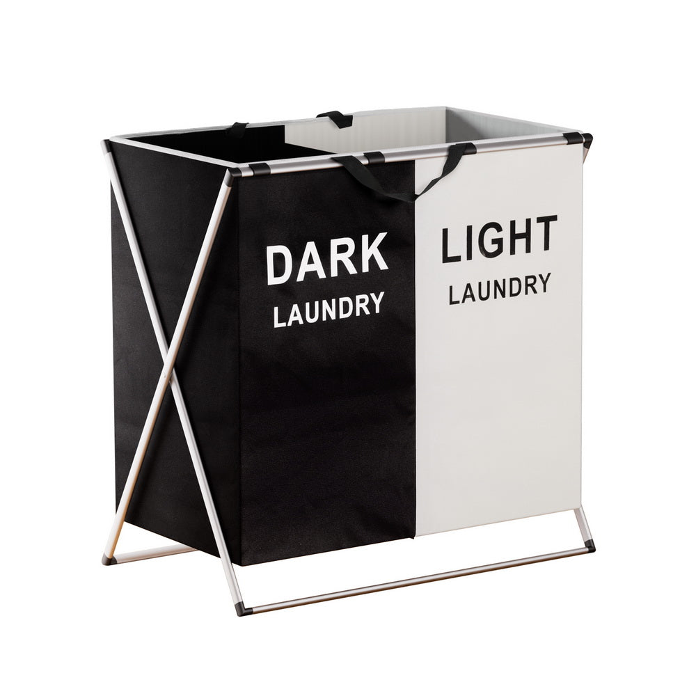 Artiss Laundry Basket Hamper Large Foldable Washing Clothes Storage 2 Sections-Furniture &gt; Bathroom-PEROZ Accessories