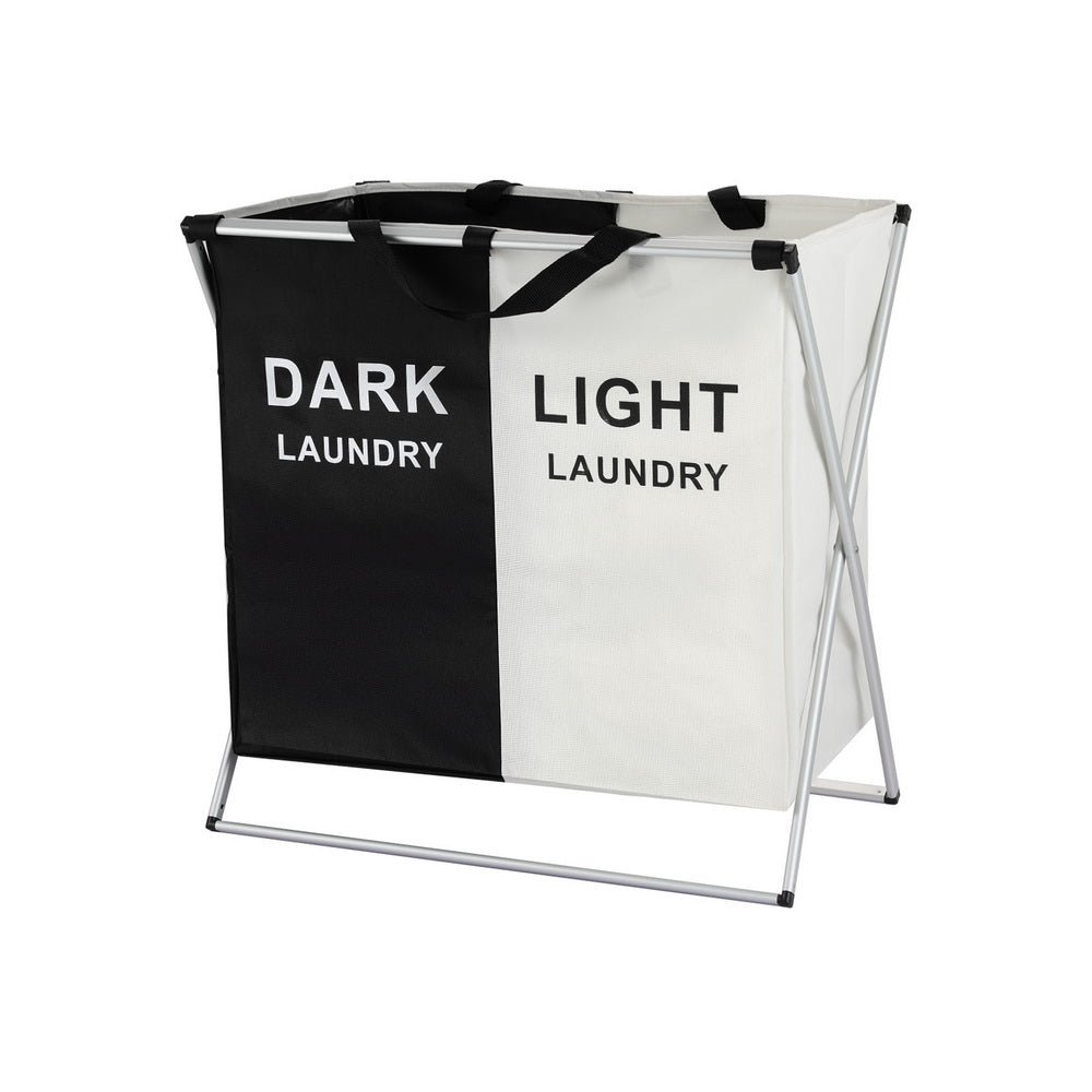 Artiss Laundry Basket Hamper Large Foldable Washing Clothes Storage 2 Sections-Furniture &gt; Bathroom-PEROZ Accessories
