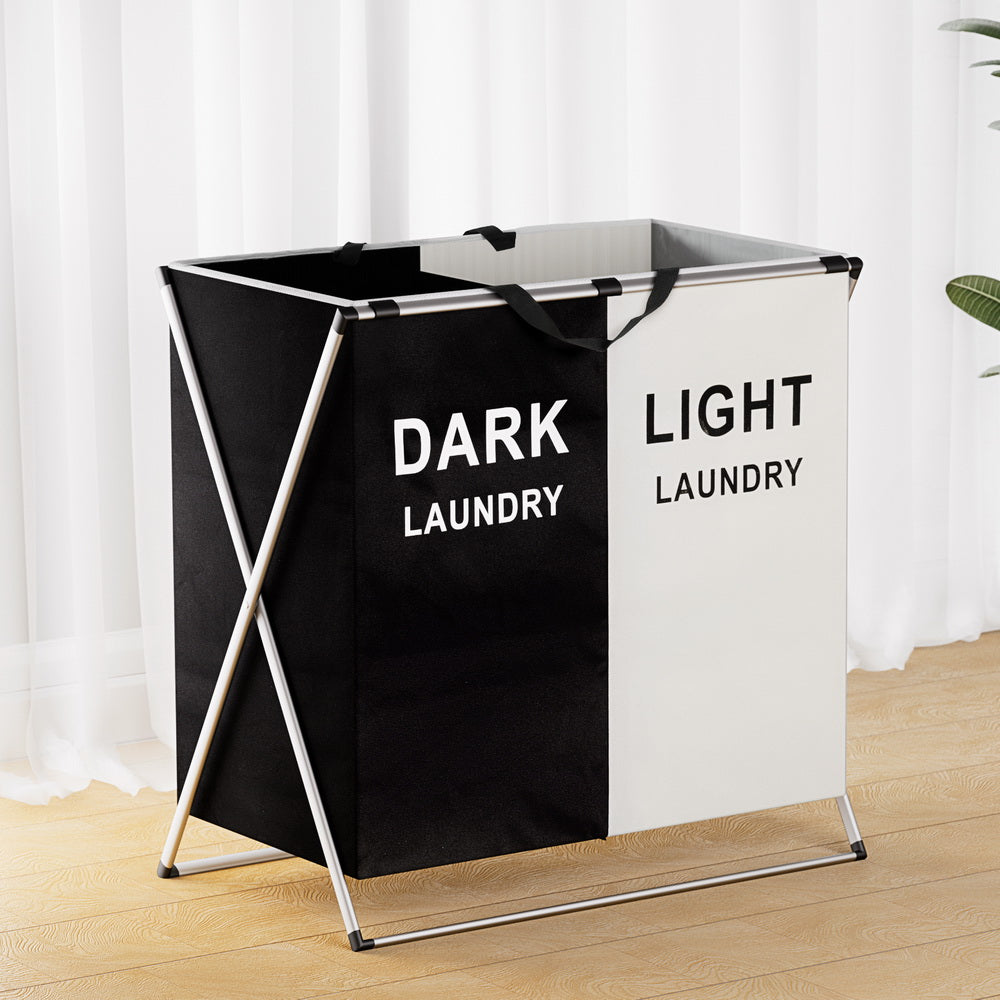 Artiss Laundry Basket Hamper Large Foldable Washing Clothes Storage 2 Sections-Furniture &gt; Bathroom-PEROZ Accessories