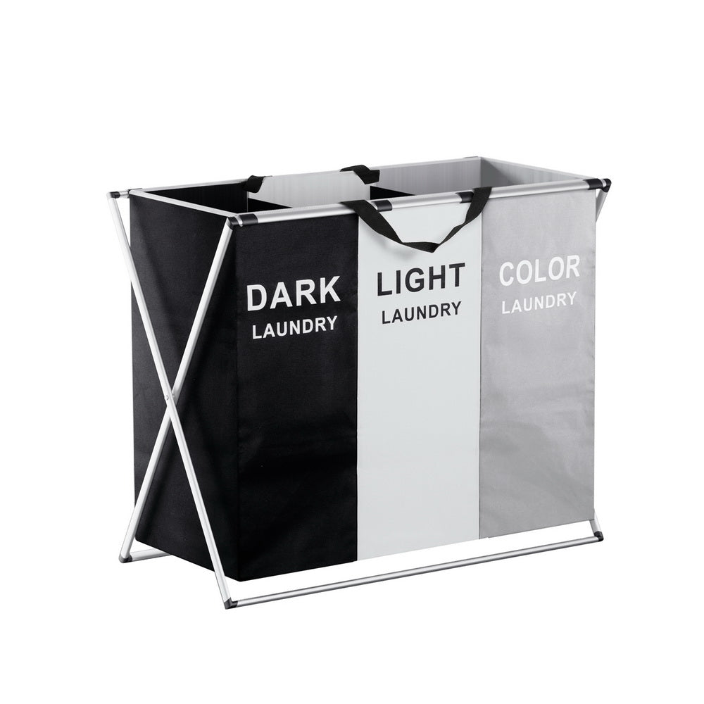 Artiss Laundry Basket Hamper Large Foldable Washing Clothes Storage 3 Sections-Furniture &gt; Bathroom-PEROZ Accessories