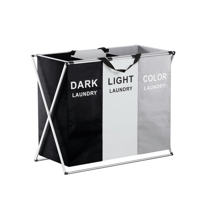 Artiss Laundry Basket Hamper Large Foldable Washing Clothes Storage 3 Sections-Furniture &gt; Bathroom-PEROZ Accessories