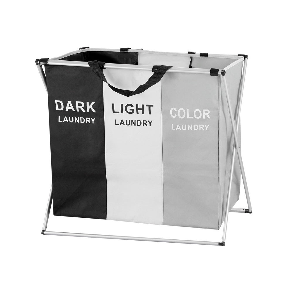 Artiss Laundry Basket Hamper Large Foldable Washing Clothes Storage 3 Sections-Furniture &gt; Bathroom-PEROZ Accessories