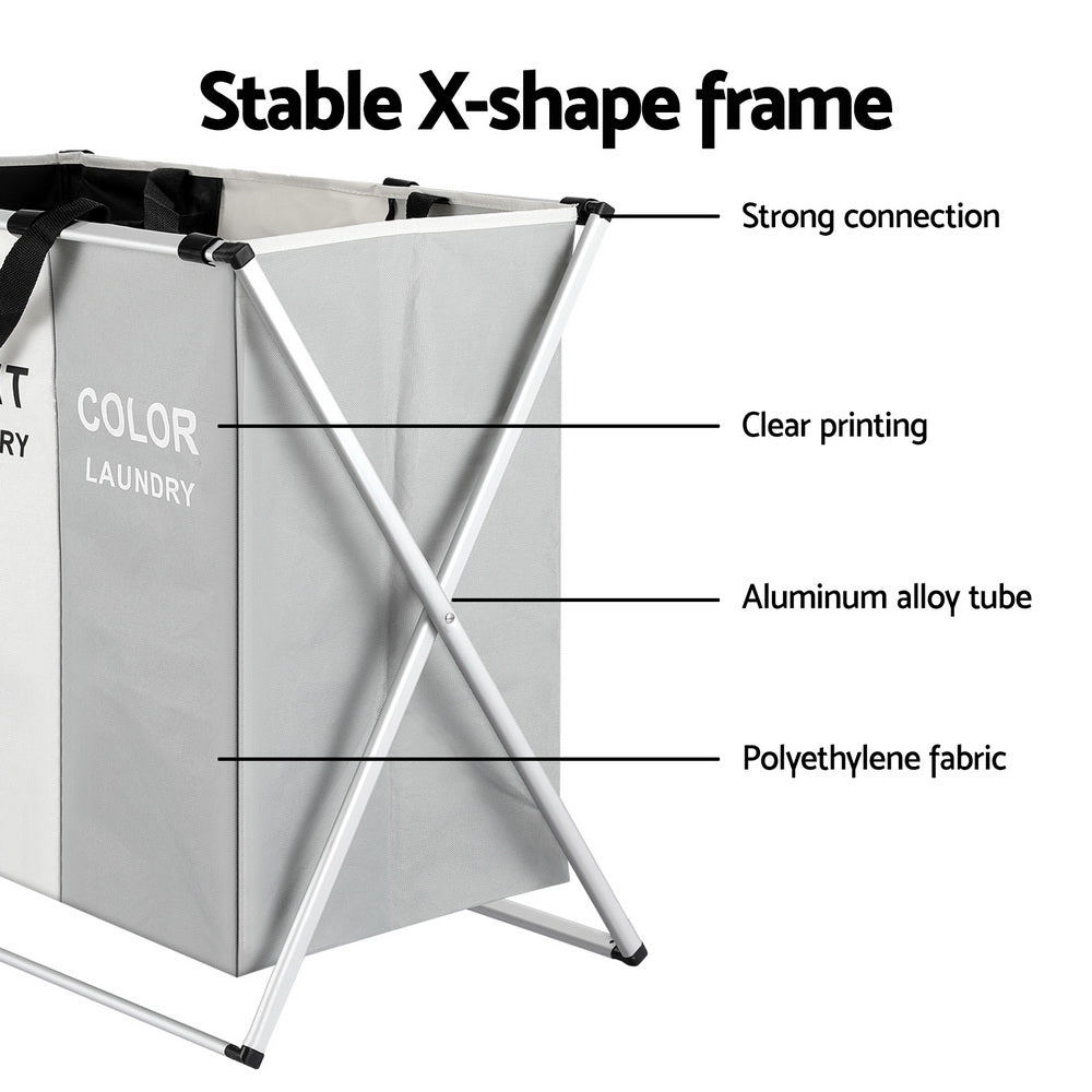 Artiss Laundry Basket Hamper Large Foldable Washing Clothes Storage 3 Sections-Furniture &gt; Bathroom-PEROZ Accessories