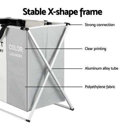 Artiss Laundry Basket Hamper Large Foldable Washing Clothes Storage 3 Sections-Furniture &gt; Bathroom-PEROZ Accessories