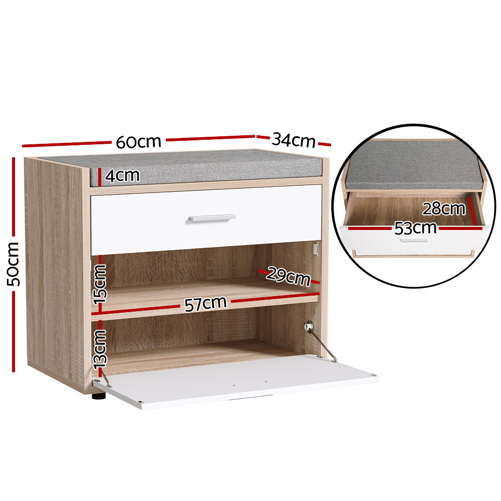 Artiss Shoe Cabinet Bench Shoes Storage Organiser Rack Fabric Seat Wooden Cupboard Up to 8 pairs-Furniture &gt; Living Room - Peroz Australia - Image - 2