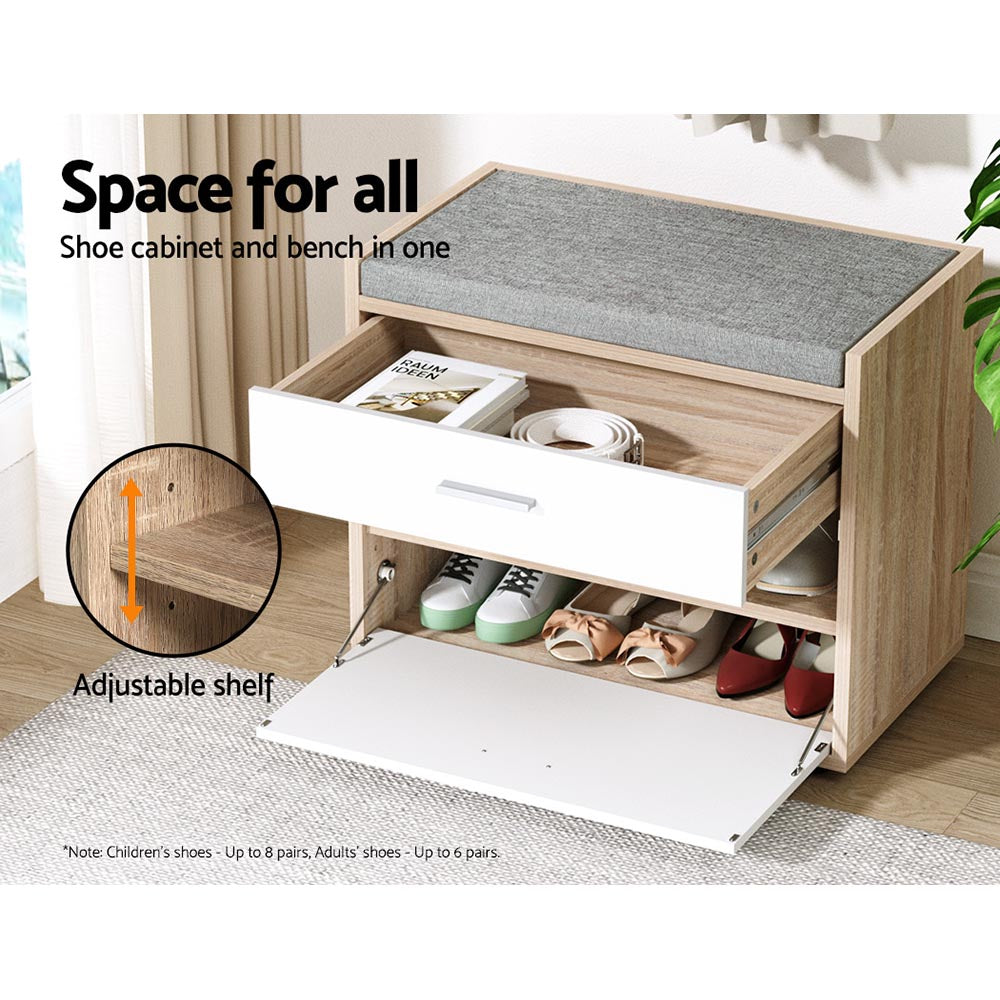 Artiss Shoe Cabinet Bench Shoes Storage Organiser Rack Fabric Seat Wooden Cupboard Up to 8 pairs-Furniture &gt; Living Room - Peroz Australia - Image - 5