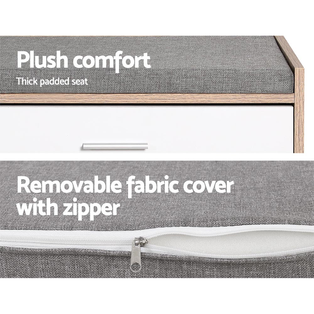 Artiss Shoe Cabinet Bench Shoes Storage Organiser Rack Fabric Seat Wooden Cupboard Up to 8 pairs-Furniture &gt; Living Room - Peroz Australia - Image - 6