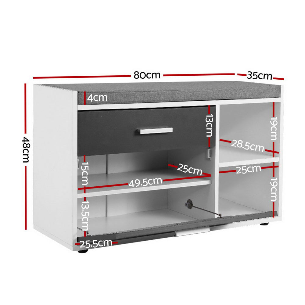 Artiss Shoe Cabinet Bench Shoes Storage Organiser Rack Wooden Cupboard Fabric Seat Adjustable Shelf-Furniture &gt; Living Room - Peroz Australia - Image - 2