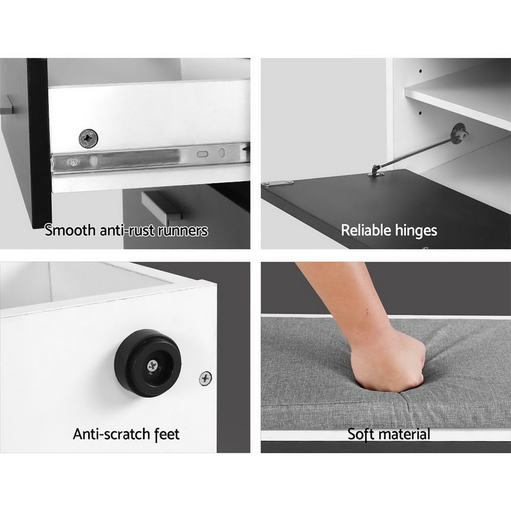 Artiss Shoe Cabinet Bench Shoes Storage Organiser Rack Wooden Cupboard Fabric Seat Adjustable Shelf-Furniture &gt; Living Room - Peroz Australia - Image - 7