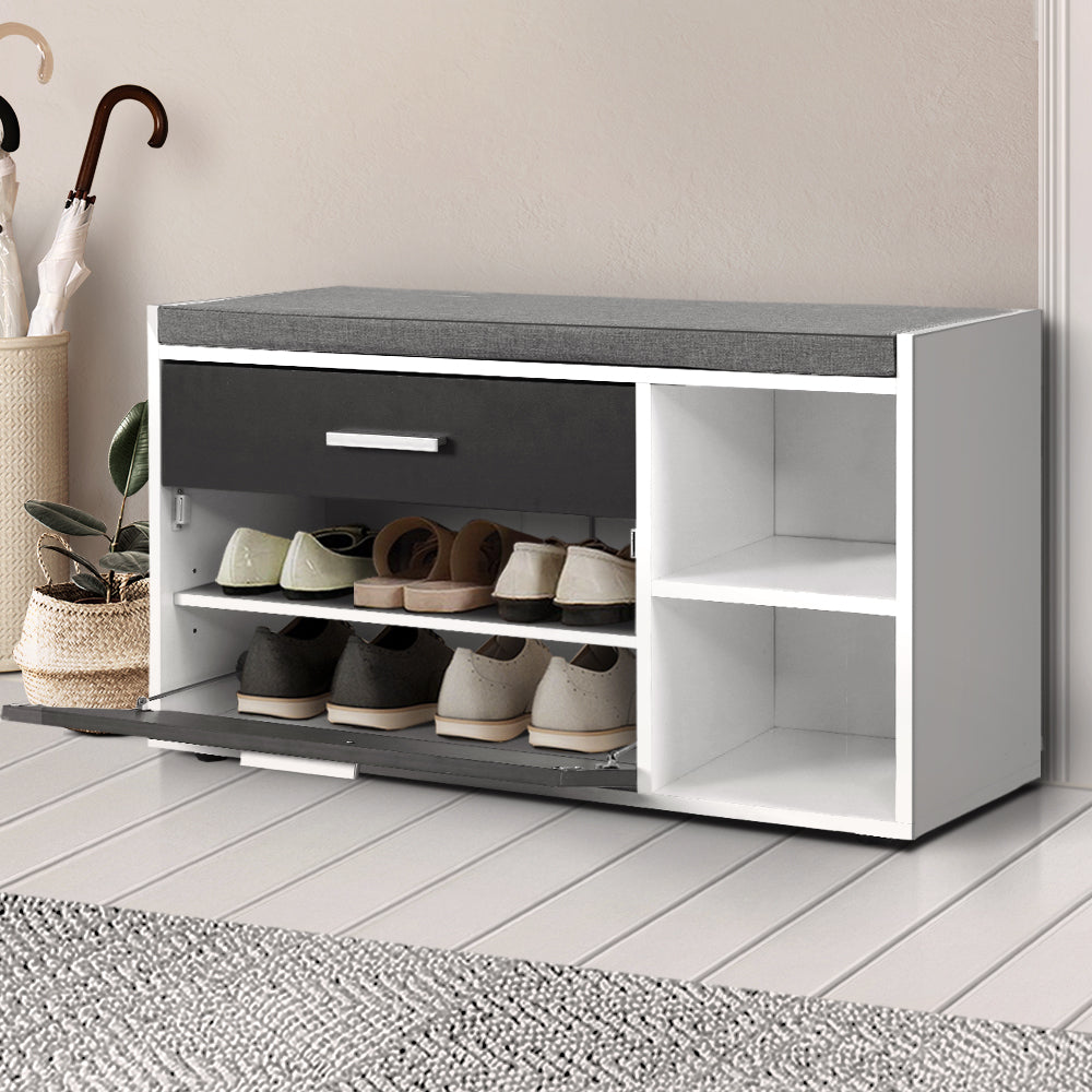 Artiss Shoe Cabinet Bench Shoes Storage Organiser Rack Wooden Cupboard Fabric Seat Adjustable Shelf-Furniture > Living Room - Peroz Australia - Image - 8