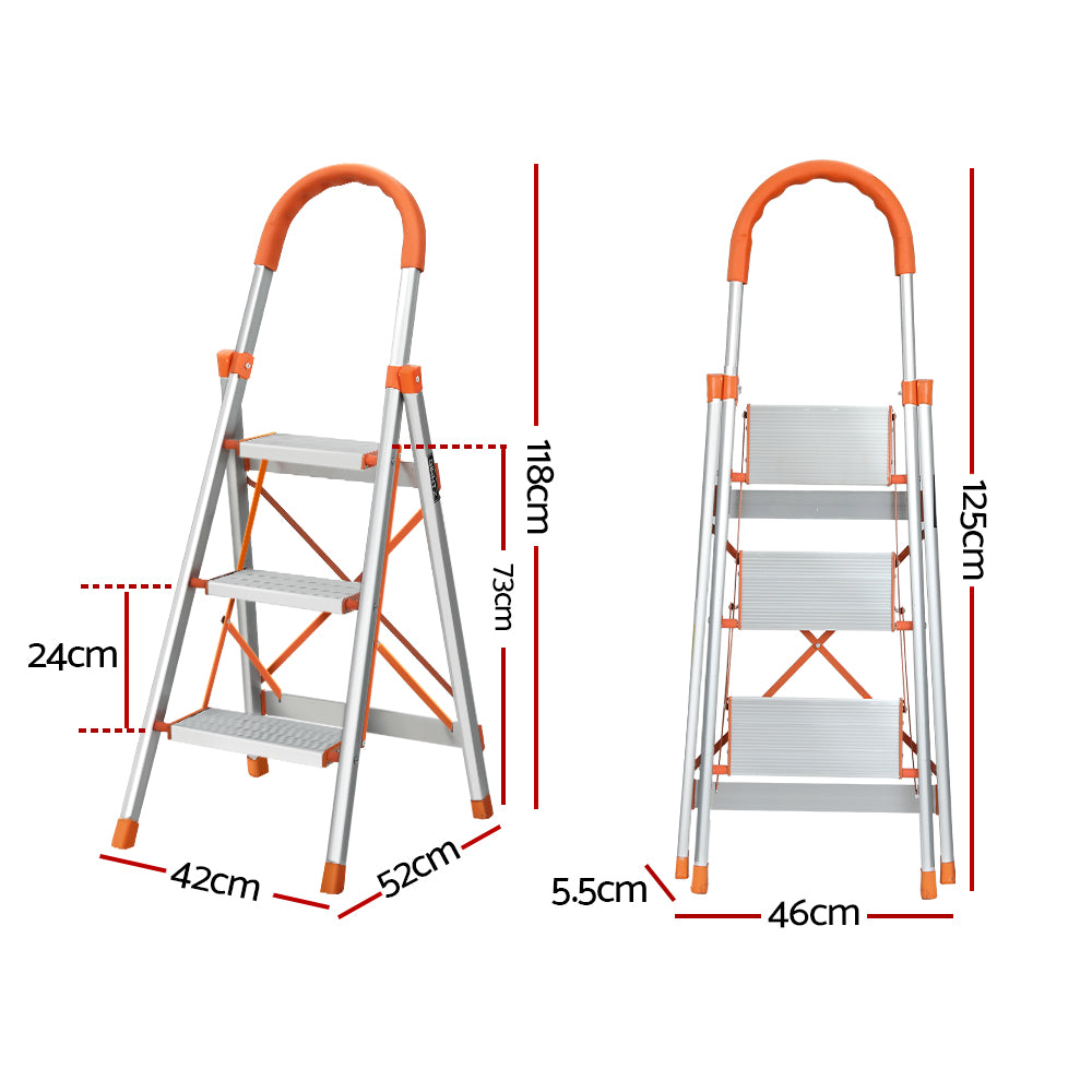 Giantz 3 Step Ladder Multi-Purpose Folding Aluminium Light Weight Non Slip Platform-Tools &gt; Other Tools-PEROZ Accessories