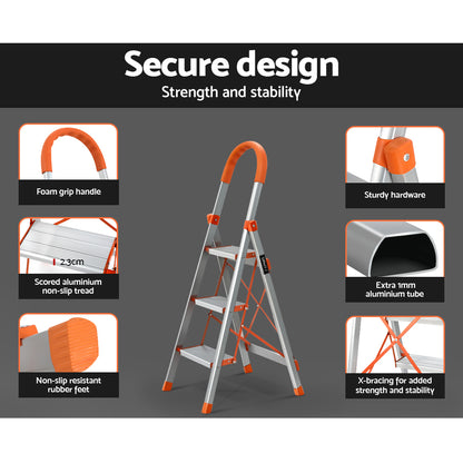 Giantz 3 Step Ladder Multi-Purpose Folding Aluminium Light Weight Non Slip Platform-Tools &gt; Other Tools-PEROZ Accessories