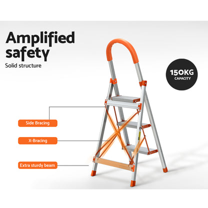 Giantz 3 Step Ladder Multi-Purpose Folding Aluminium Light Weight Non Slip Platform-Tools &gt; Other Tools-PEROZ Accessories