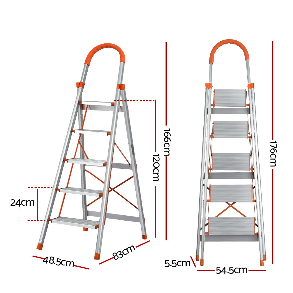 Giantz 5 Step Ladder Multi-Purpose Folding Aluminium Light Weight Non Slip Platform-Tools &gt; Other Tools-PEROZ Accessories