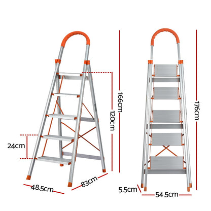 Giantz 5 Step Ladder Multi-Purpose Folding Aluminium Light Weight Non Slip Platform-Tools &gt; Other Tools-PEROZ Accessories