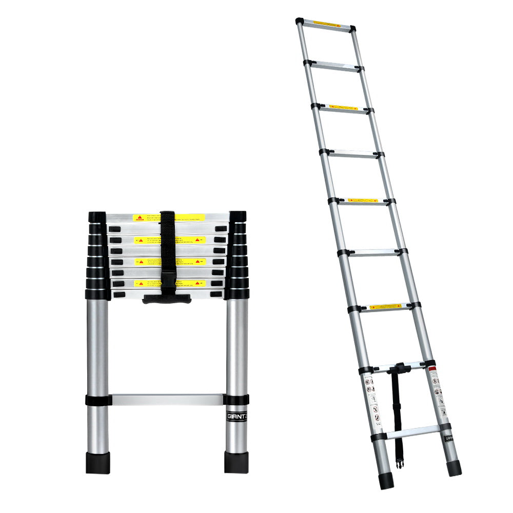 Giantz 2.6M Telescopic Ladder Aluminium Extension Extendable Steps Adjustable Height-Tools &gt; Other Tools-PEROZ Accessories