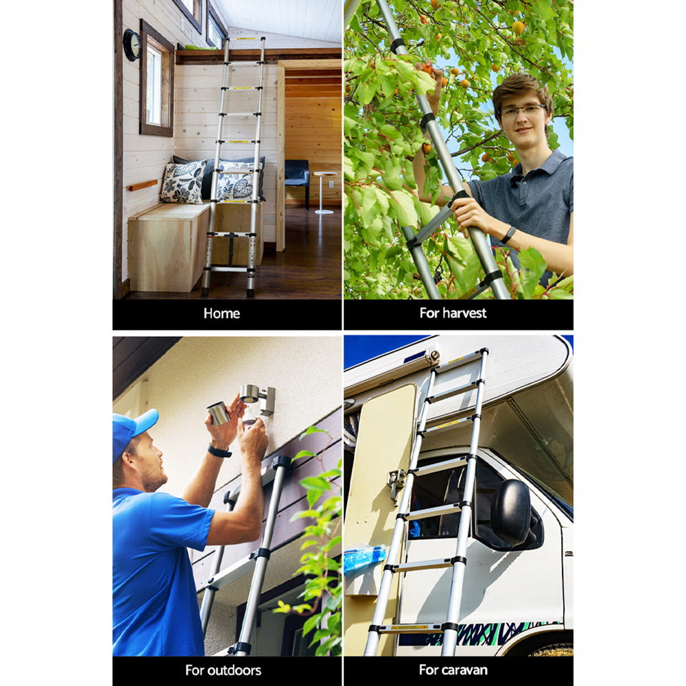Giantz 2.6M Telescopic Ladder Aluminium Extension Extendable Steps Adjustable Height-Tools &gt; Other Tools-PEROZ Accessories