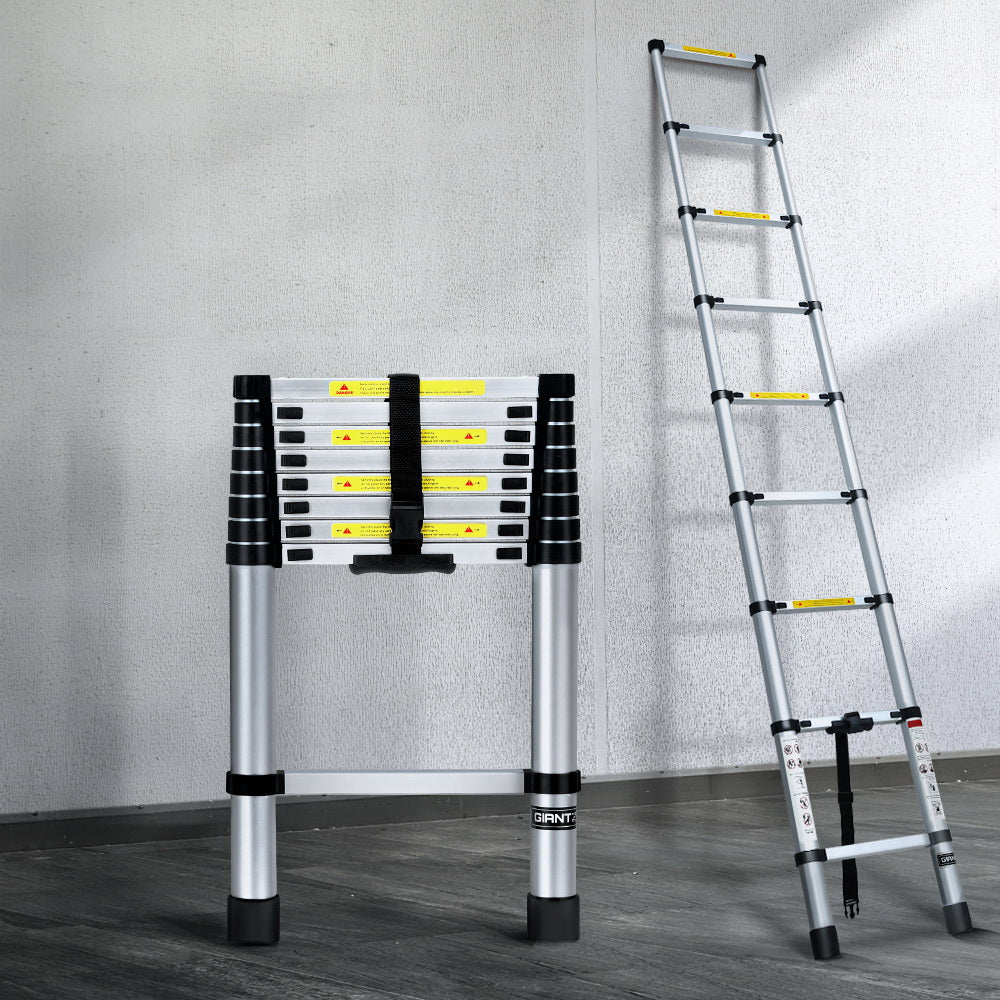 Giantz 2.6M Telescopic Ladder Aluminium Extension Extendable Steps Adjustable Height-Tools &gt; Other Tools-PEROZ Accessories