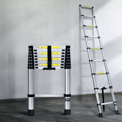 Giantz 2.6M Telescopic Ladder Aluminium Extension Extendable Steps Adjustable Height-Tools &gt; Other Tools-PEROZ Accessories
