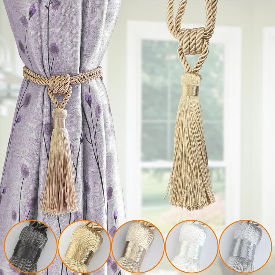 Anyhouz Curtain Tie Beige Handmade Tassel Curtain Tieback Accessories-Curtain Tie-PEROZ Accessories