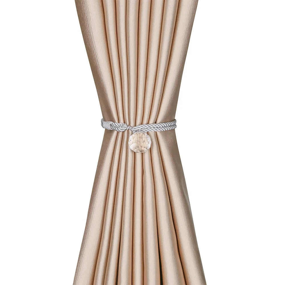 Anyhouz Curtain Tie Beige Crystal Curtain Tieback Weave Cord Beaded Hanging Curtain Holder Buckle Rope Tie-Curtain Tie-PEROZ Accessories