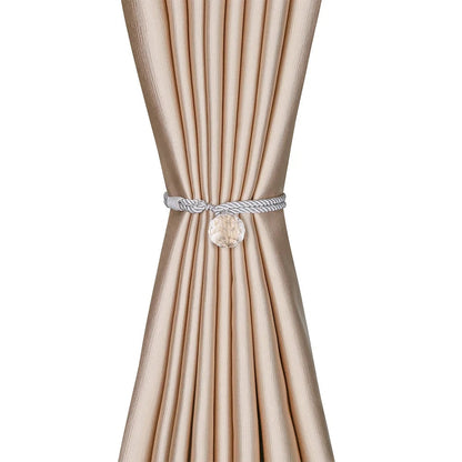 Anyhouz Curtain Tie Beige Crystal Curtain Tieback Weave Cord Beaded Hanging Curtain Holder Buckle Rope Tie-Curtain Tie-PEROZ Accessories