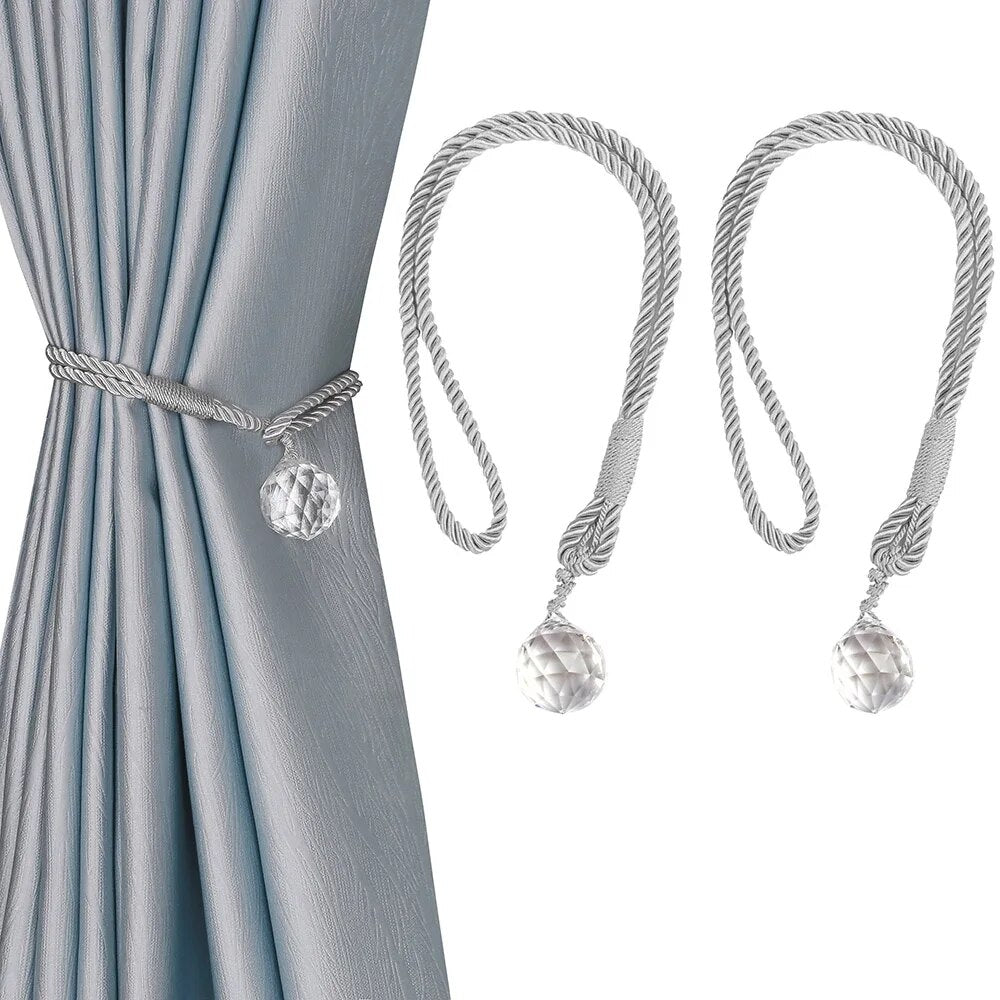 Anyhouz Curtain Tie Gold Crystal Curtain Tieback Weave Cord Beaded Hanging Curtain Holder Buckle Rope Tie-Curtain Tie-PEROZ Accessories