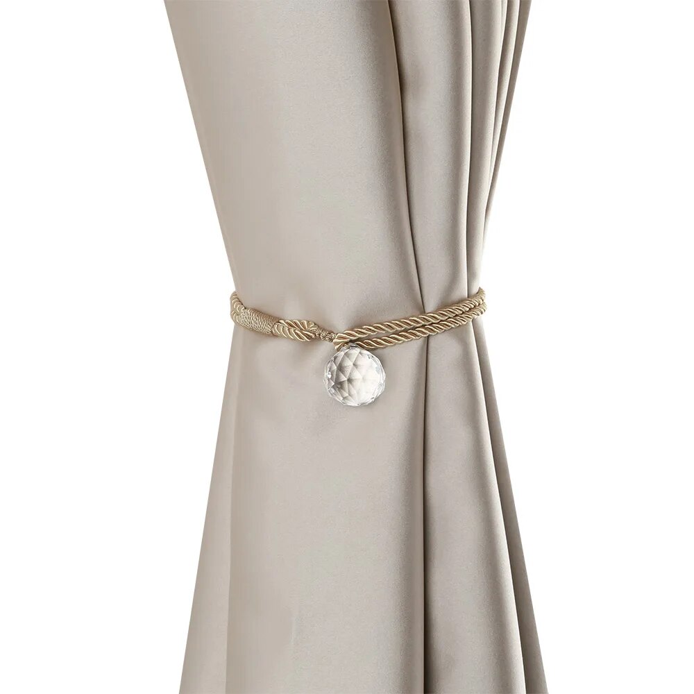 Anyhouz Curtain Tie Silver Crystal Curtain Tieback Weave Cord Beaded Hanging Curtain Holder Buckle Rope Tie-Curtain Tie-PEROZ Accessories