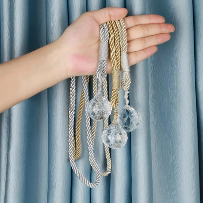 Anyhouz Curtain Tie Gold Crystal Curtain Tieback Weave Cord Beaded Hanging Curtain Holder Buckle Rope Tie-Curtain Tie-PEROZ Accessories