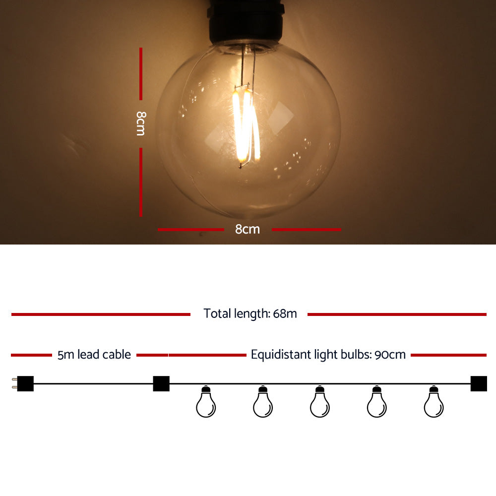 Jingle Jollys 68m LED Festoon Lights Sting Lighting Kits Wedding Outdoor Party-Occasions &gt; Lights-PEROZ Accessories
