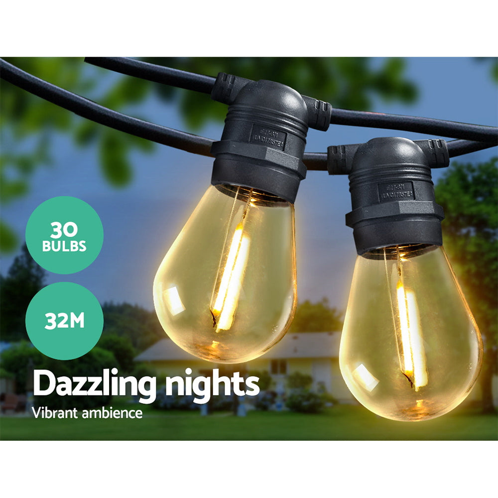Jingle Jollys 32m LED Festoon String Lights 30 Bulbs Kits Wedding Party Christmas S14-Occasions &gt; Lights-PEROZ Accessories