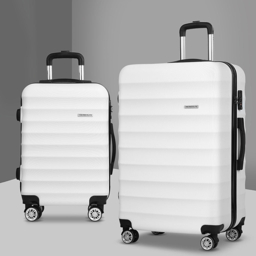 Wanderlite 2pcs Luggage Trolley Travel Suitcase Set TSA Hard Shell Case Strap White-Luggage-PEROZ Accessories
